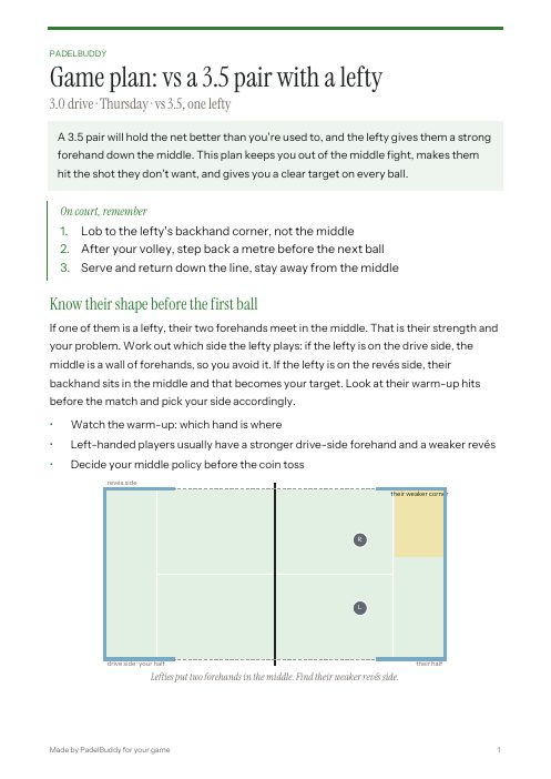 First page of a game plan against a 3.5 pair with a lefty